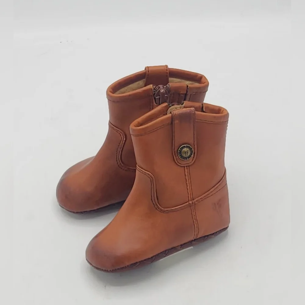 Frye Cognac Leather Infant Baby‎ Soft Sole Crib Shoes Booties Size 1 (YTH1)